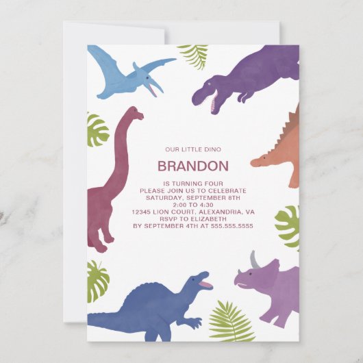 Dinosaur Schattige Dino Kind Verjaardagsfeest Kaart (Voorkant)