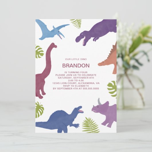 Dinosaur Schattige Dino Kind Verjaardagsfeest Kaart (Staand voorkant)