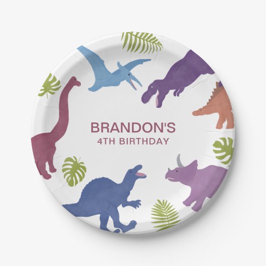 Dinosaur Schattige Dino Kind Verjaardagsfeest Papieren Bordje (Voorkant)