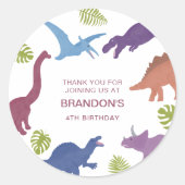 Dinosaur Schattige Dino Kind Verjaardagsfeest Ronde Sticker (Voorkant)