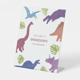 Dinosaur Schattige Dino Kind Verjaardagsfeest Welk Reclamebord Met Voetstuk