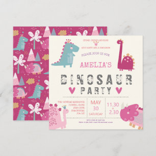 Dinosaur schattige moderne roze Birthday Party Kaart