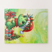 Dinosaur Schattigee Groene Kinderen Kerst Puzzel Legpuzzel (Horizontaal)