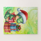 Dinosaur Schattigee Groene Kinderen Kerst Puzzel Legpuzzel (Horizontaal)