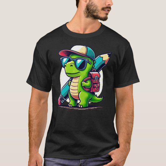 Dinosaur School Pen Dino Cartoon Back to School T-shirt (Voorkant)