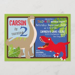 Dinosaur Second Birthday Invitation Card Kaart