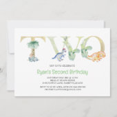 Dinosaur Second Birthday Invitation Kaart (Voorkant)