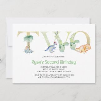 Dinosaur Second Birthday Invitation Kaart