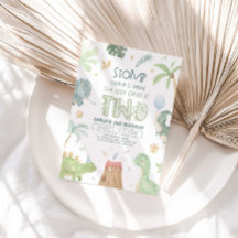 Dinosaur Second Birthday Invitation