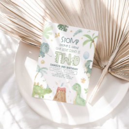 Dinosaur Second Birthday Invitation Kaart