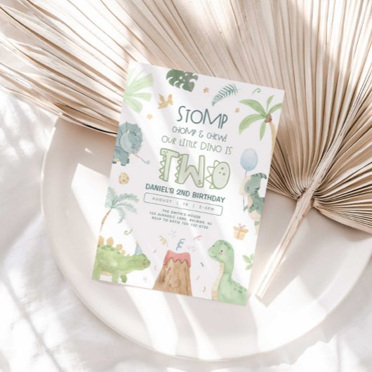 Dinosaur Second Birthday Invitation Kaart