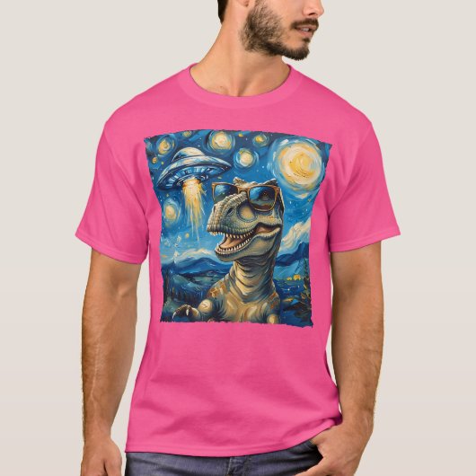 Dinosaur Selfie Van Gogh Style Sterrennacht Alien T-shirt (Voorkant)