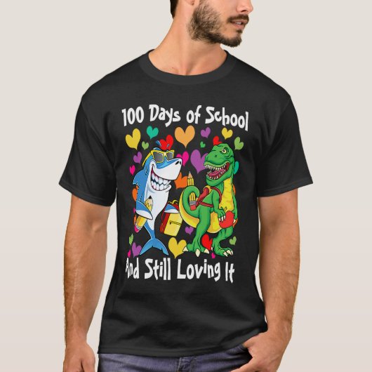 Dinosaur & Shark 100 dagen school en nog steeds Lo T-shirt (Voorkant)