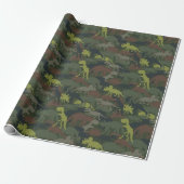 Dinosaur Silhouette Camouflaged Birthday Gift Cadeaupapier (Uitgerold)
