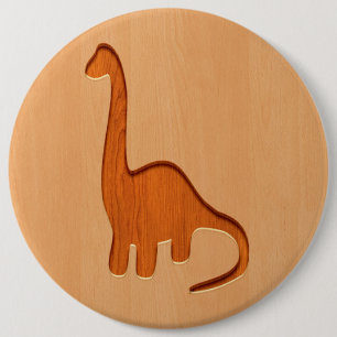Dinosaur silhouette, gegraveerd op houten ontwerpe ronde button 6,0 cm