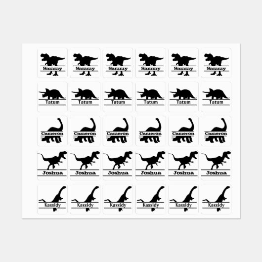 Dinosaur Silhouette Persoonlijke namen Labels (Vel)