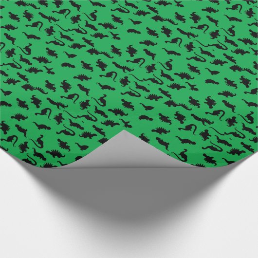 Dinosaur Silhouettes over Green Cute Gift Wrap Cadeaupapier (Hoek)