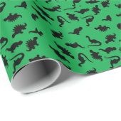 Dinosaur Silhouettes over Green Cute Gift Wrap Cadeaupapier (Rol Hoek)