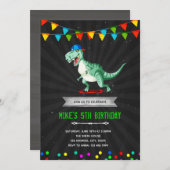 Dinosaur skateboard verjaardagsfeestje kaart (Voorkant / Achterkant)