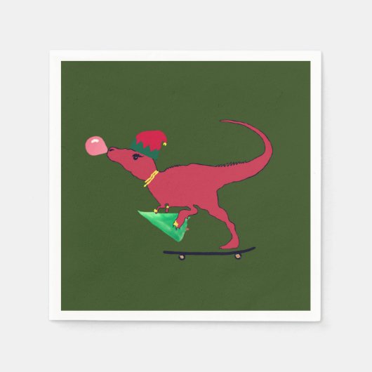 Dinosaur Skater Kerstmis Servet (Voorkant)