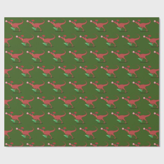 Dinosaur Skater Santa Hat Cadeaupapier (Vlak)