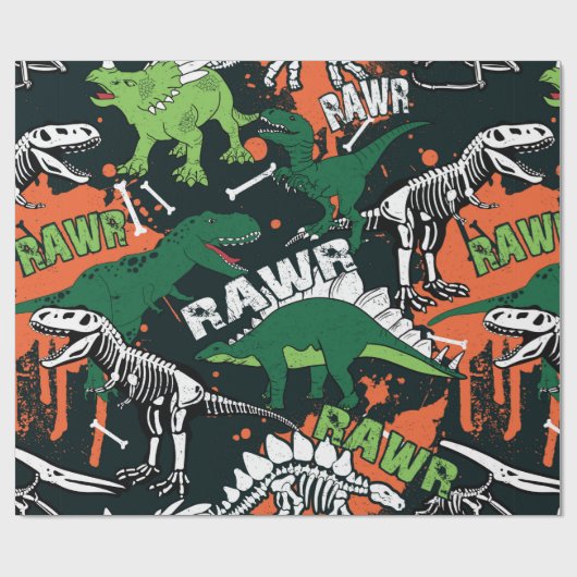 Dinosaur skelet.  grijppatroon cadeaupapier (Vlak)