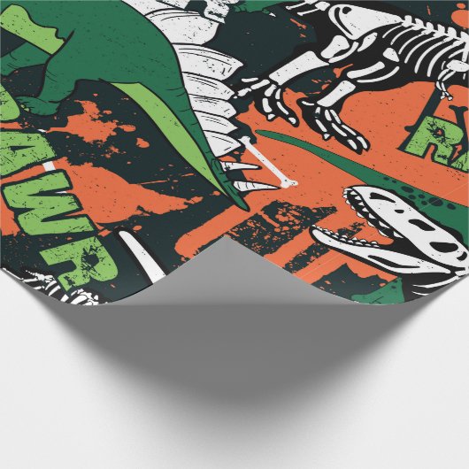 Dinosaur skelet.  grijppatroon cadeaupapier (Hoek)