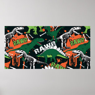 Dinosaur skelet.  grijppatroon poster