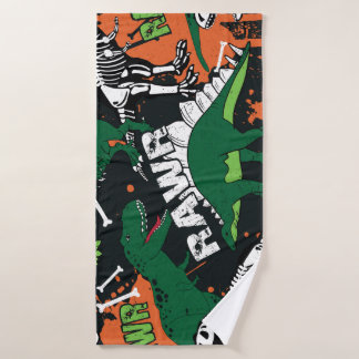 Dinosaur skelet, grunge naadloos patroon. badhanddoek