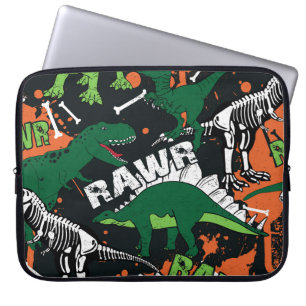 Dinosaur skelet, grunge naadloos patroon. laptop sleeve