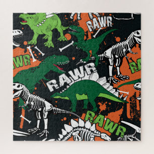 Dinosaur skelet, grunge naadloos patroon. legpuzzel