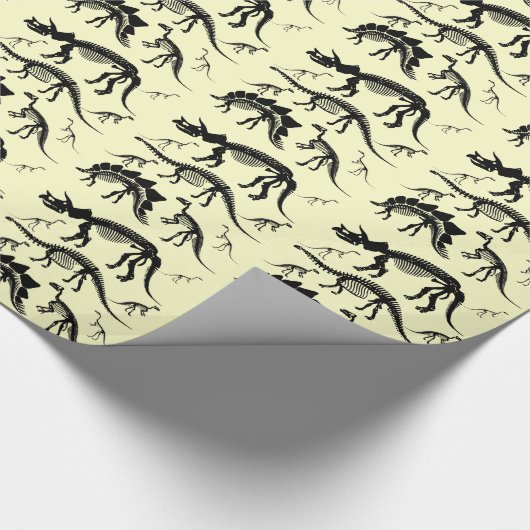 Dinosaur Skeleton Botten Yellow Dino Birthday pape Cadeaupapier (Hoek)