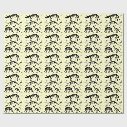 Dinosaur Skeleton Botten Yellow Dino Birthday pape Cadeaupapier (Vlak)