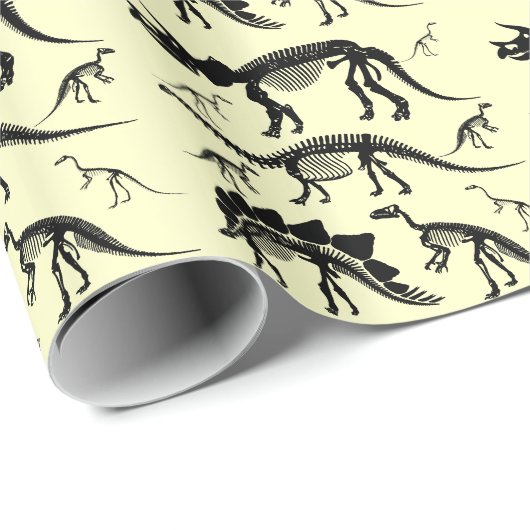 Dinosaur Skeleton Botten Yellow Dino Birthday pape Cadeaupapier (Rol Hoek)