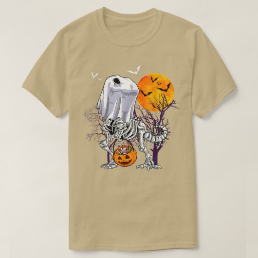 Dinosaur Skeleton Funny Halloween Snoep Pumpkin T-shirt (Design voorkant)