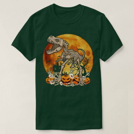 Dinosaur skeleton pompoen met motorische halloween t-shirt (Design voorkant)