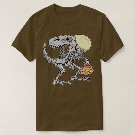 Dinosaur Skeleton T re Scary Pumpkin Moon hallowee T-shirt (Design voorkant)