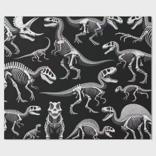 Dinosaur Skeletons Witte Fossiele Botten Cadeaupapier (Vlak)