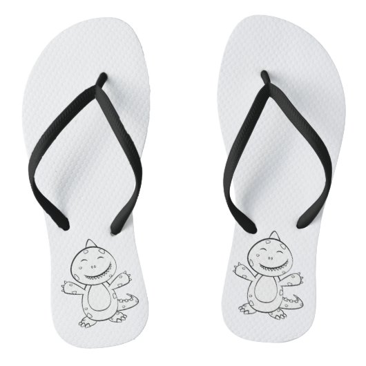 Dinosaur - Sketched Art Animal in zwart-wit Teenslippers (Voetbed)