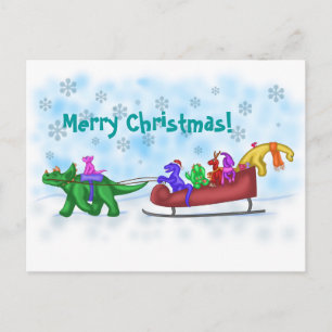 Dinosaur Sleigh Ride Feestdagenkaart