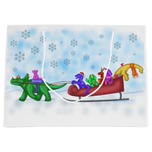 Dinosaur Sleigh Ride Large Cadeautasje (Voorkant)