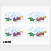 Dinosaur Sleigh Ride Ovale Sticker (Vel)