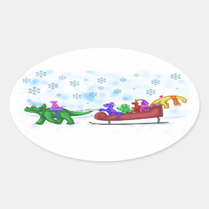 Dinosaur Sleigh Ride Ovale Sticker