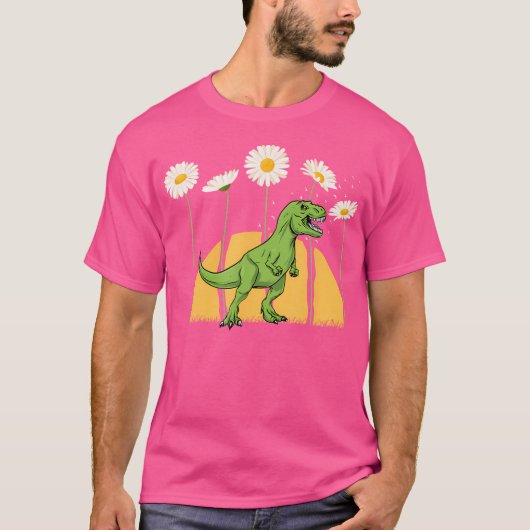 Dinosaur Spring Sunset Towering Daisy Flowers Dino T-shirt (Voorkant)