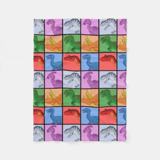 Dinosaur Squares (betegeld) Fleece Deken (Voorkant)