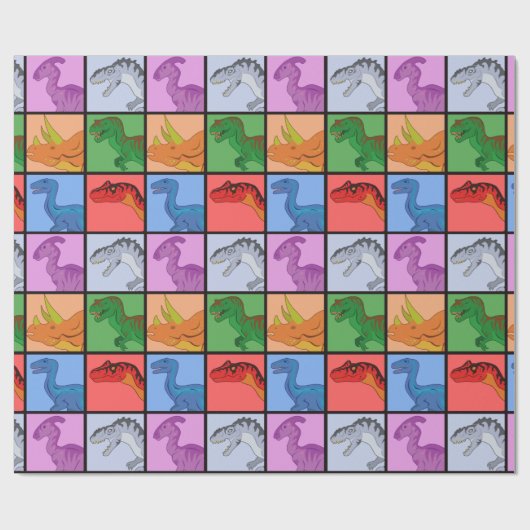 Dinosaur Squares Cadeaupapier (Vlak)