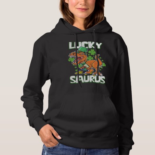 Dinosaur St Patrick's Day LUCKY SAURUS T Rex LUCKY Hoodie (Voorkant)