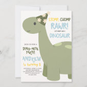 Dinosaur Stamp Chomp Rawr Verjaardagsfeestje Kaart (Voorkant)