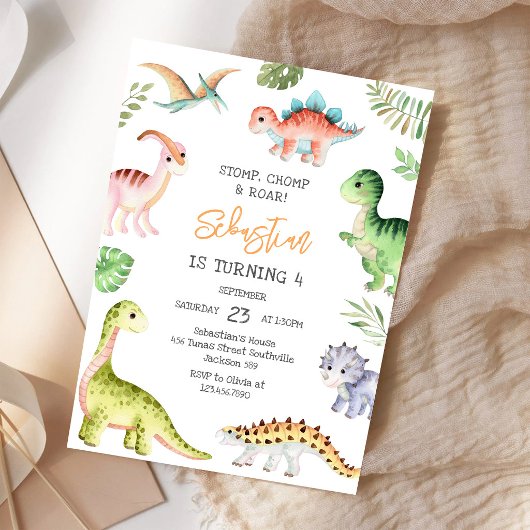 Dinosaur Stamp Kauw Brul Verjaardagsfeestje Kaart