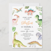 Dinosaur Stamp Kauw Brul Verjaardagsfeestje Kaart (Voorkant)